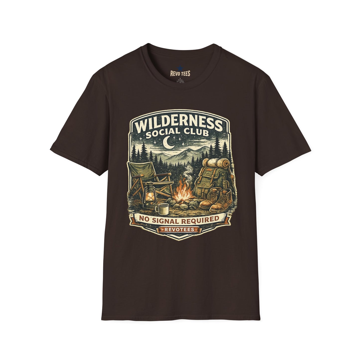 REVOTEES Wilderness Social Club T-Shirt — Vintage Camping Adventure Graphic