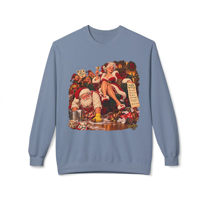 REVOTEES Vintage Santa Pin-Up Christmas Crewneck Sweatshirt