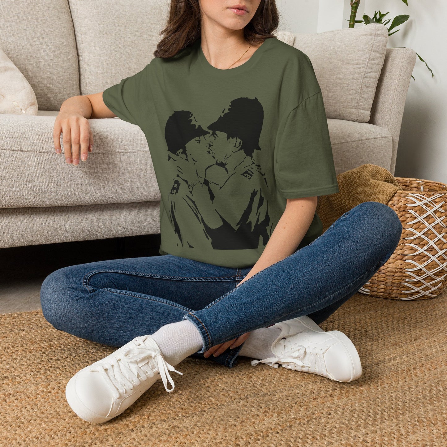 Banksy - Kissing Policemen Graphic T‑Shirt — Vintage Stencil Couple Print