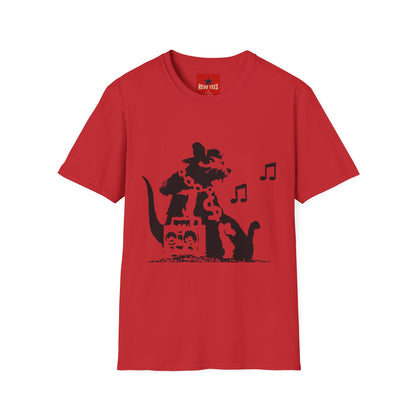 Music Cat T-Shirt — Black Silhouette Singing Rat Graphic Tee