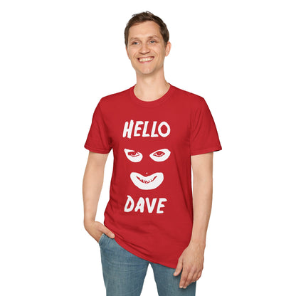 Hello Dave T-Shirt — Black Graphic Tee with Eyes & Smile