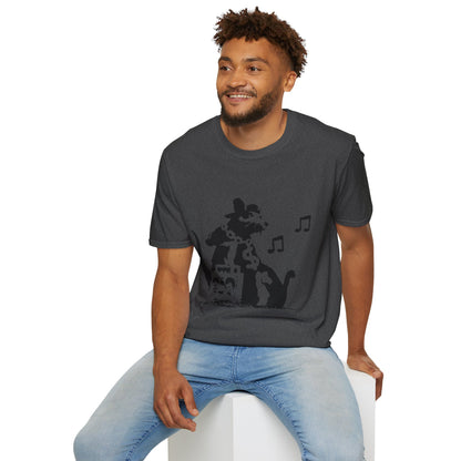 Music Cat T-Shirt — Black Silhouette Singing Rat Graphic Tee