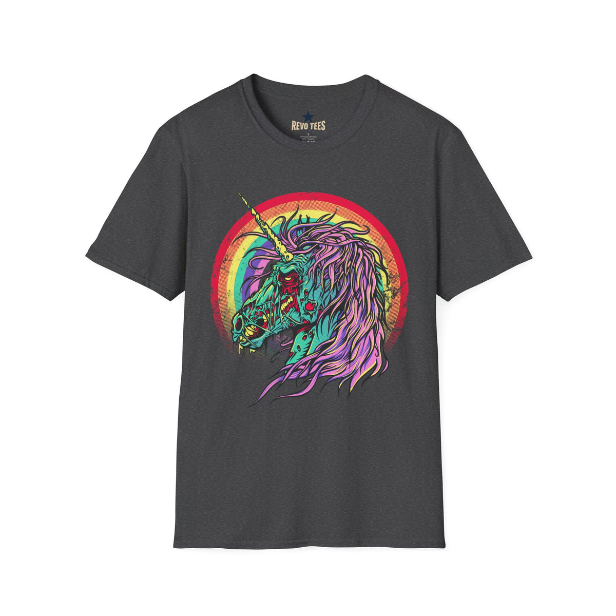 Psychedelic Zombie Unicorn — Rainbow Retro Mythical Tee