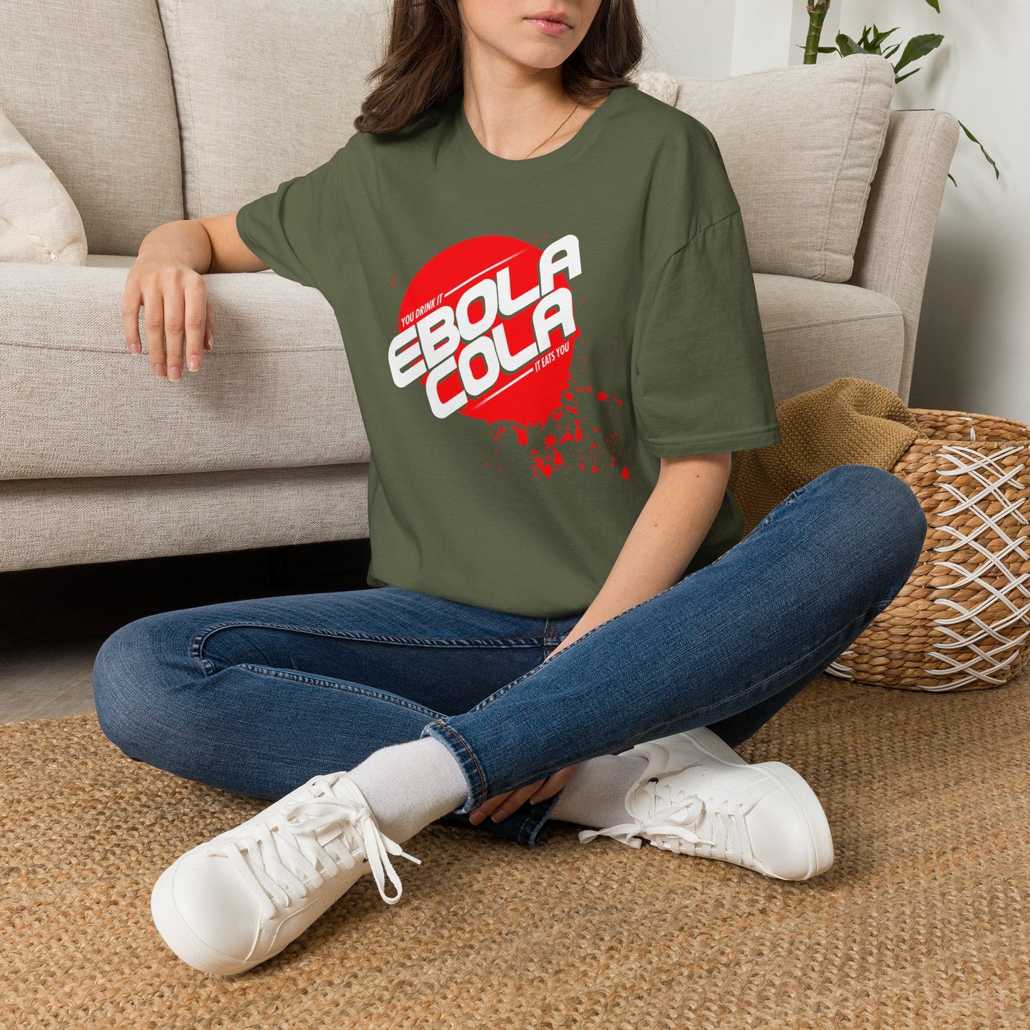 Ebola Cola Graphic T-Shirt – Retro Logo & Distressed Splash Design