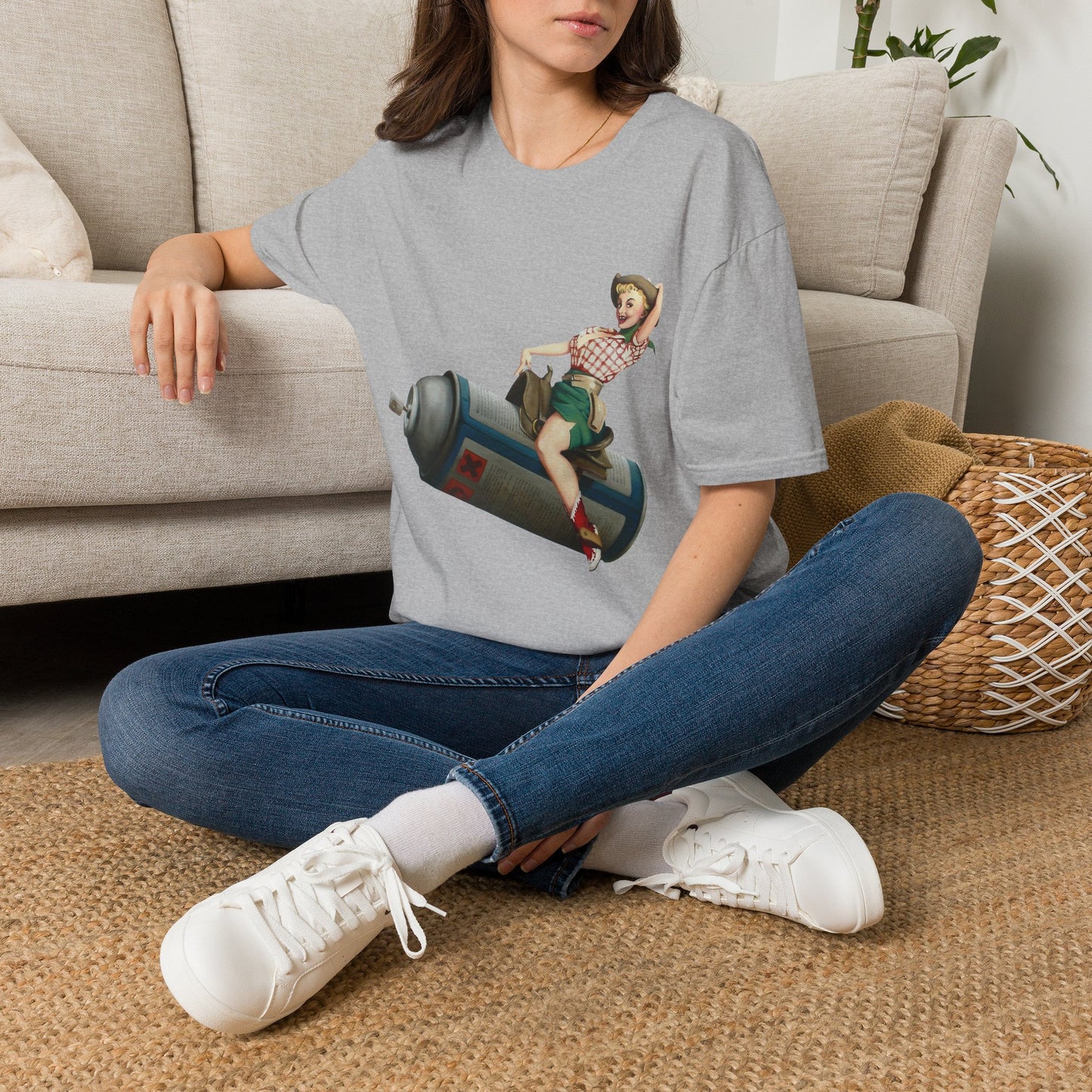 Banksy Pin-Up Cowgirl T-Shirt — Retro Pinup Girl Riding Soda Can Vintage Tee