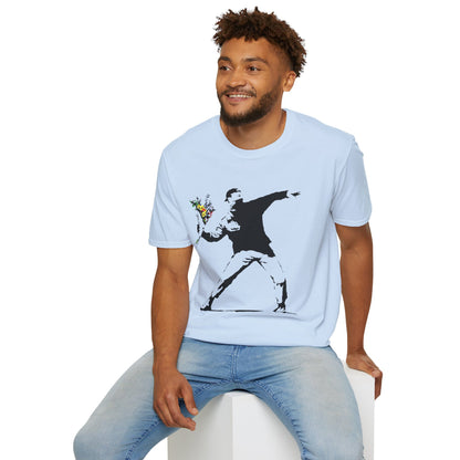 Banksy-Style Flower Bomber T-Shirt — Street Art Protest Graphic Tee