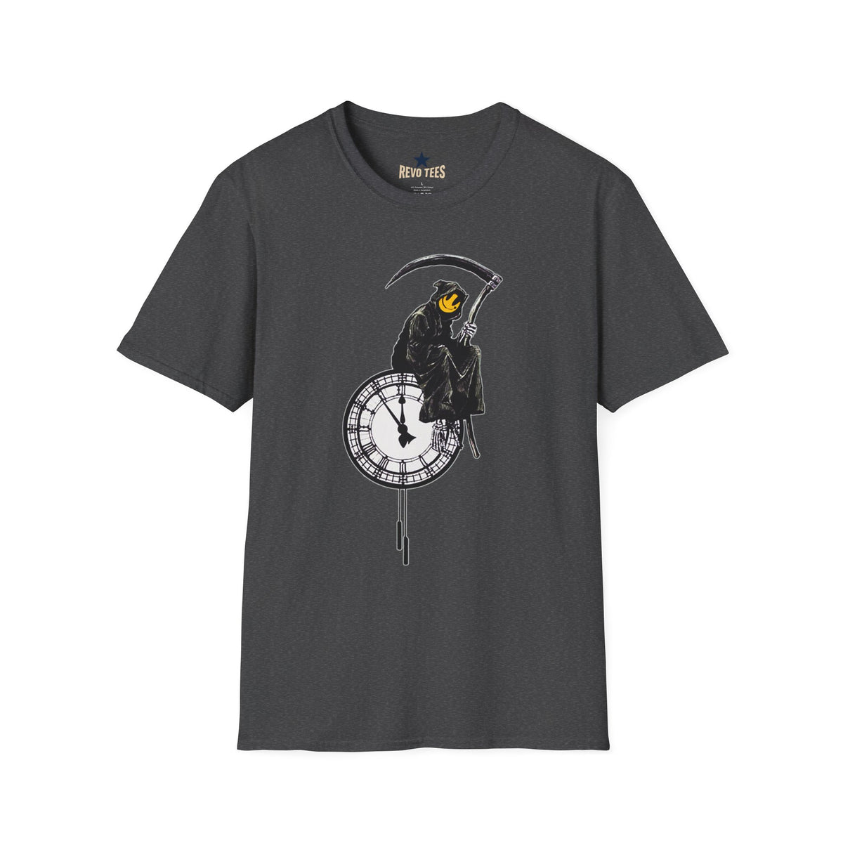 Revotees Banksy Grim Reaper Clock Graphic Smiley Mask T-Shirt - alternate view 6