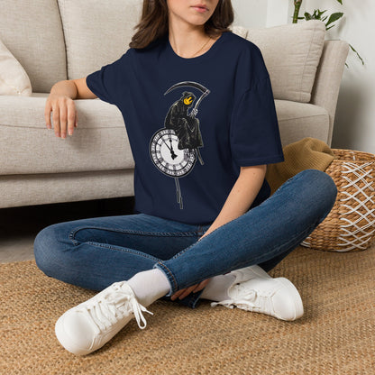 Banksy T‑Shirt — Grim Reaper Clock Graphic Tee (Smiley Mask)