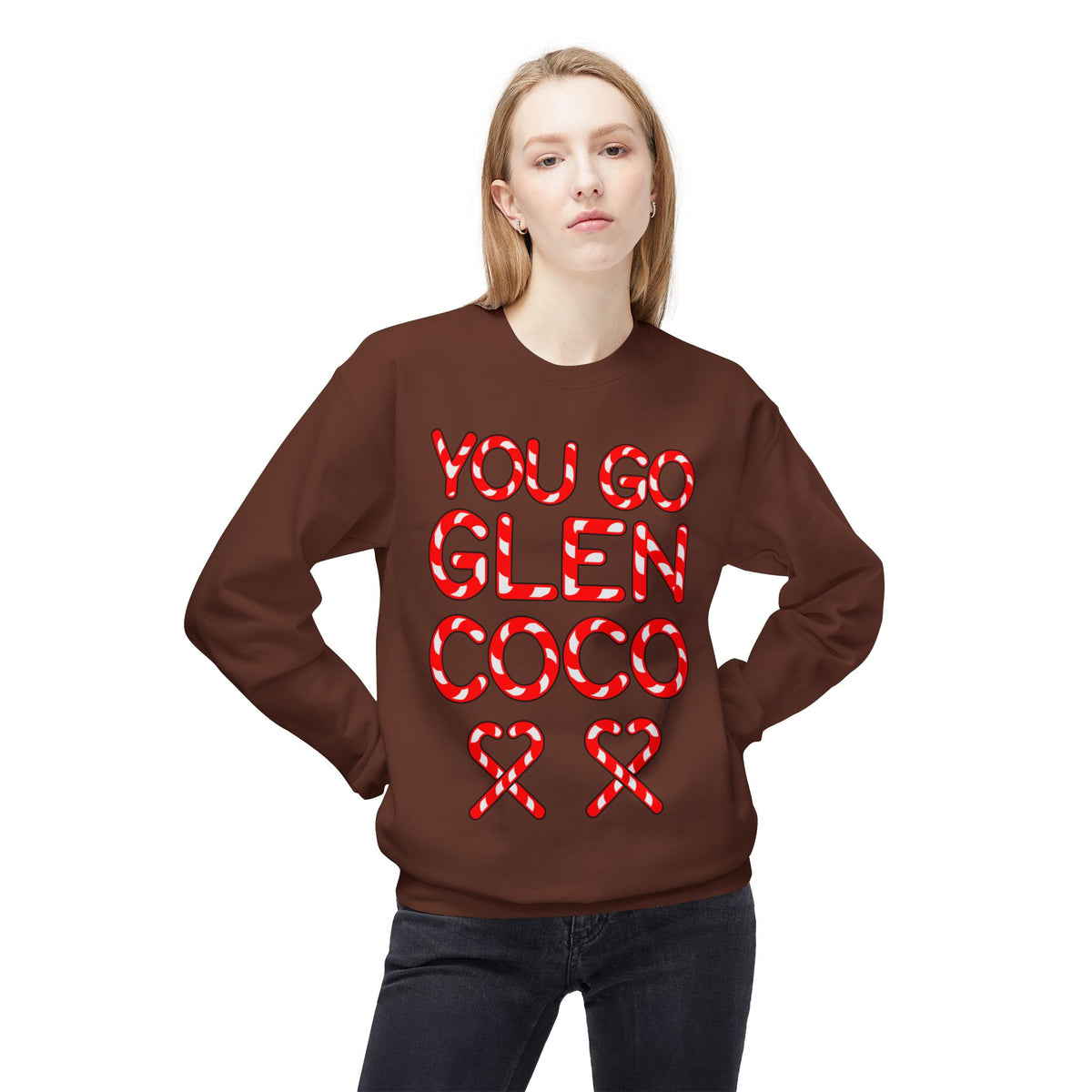 "You Go Glen Coco" Candy Cane Holiday Graphic Crewneck Sweatshirt