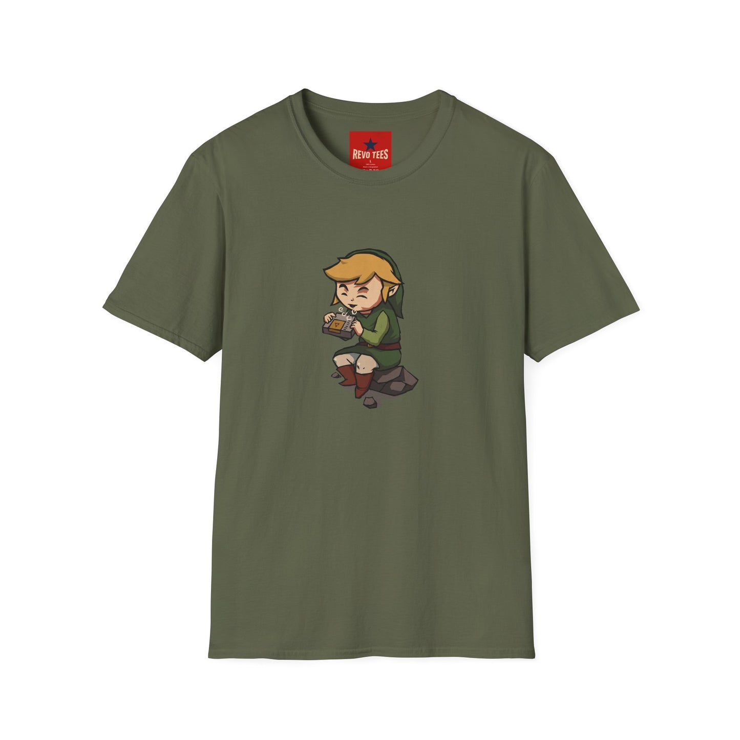 Link-Inspired Gamer Tee — Cute Chibi Hero Playing Handheld Console