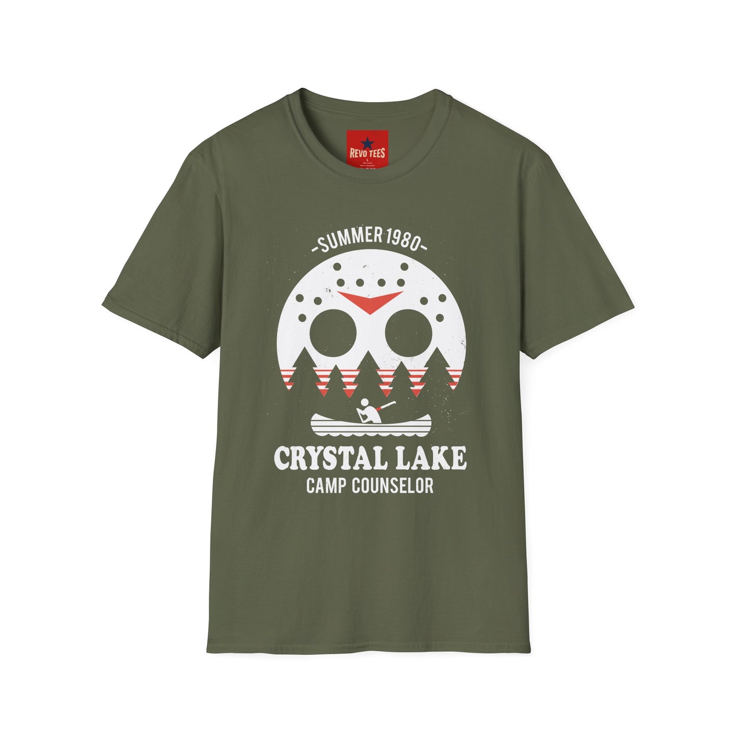 Crystal Lake Camp Counselor T-Shirt — Summer 1980 Horror Mask Design
