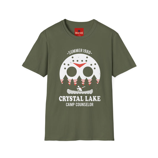 Crystal Lake Camp Counselor T-Shirt — Summer 1980 Horror Mask Design