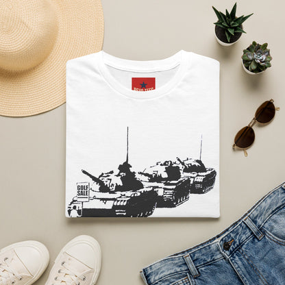 Banksy Tank Lineup Graphic T-Shirt — Stencil Military Tanks Design