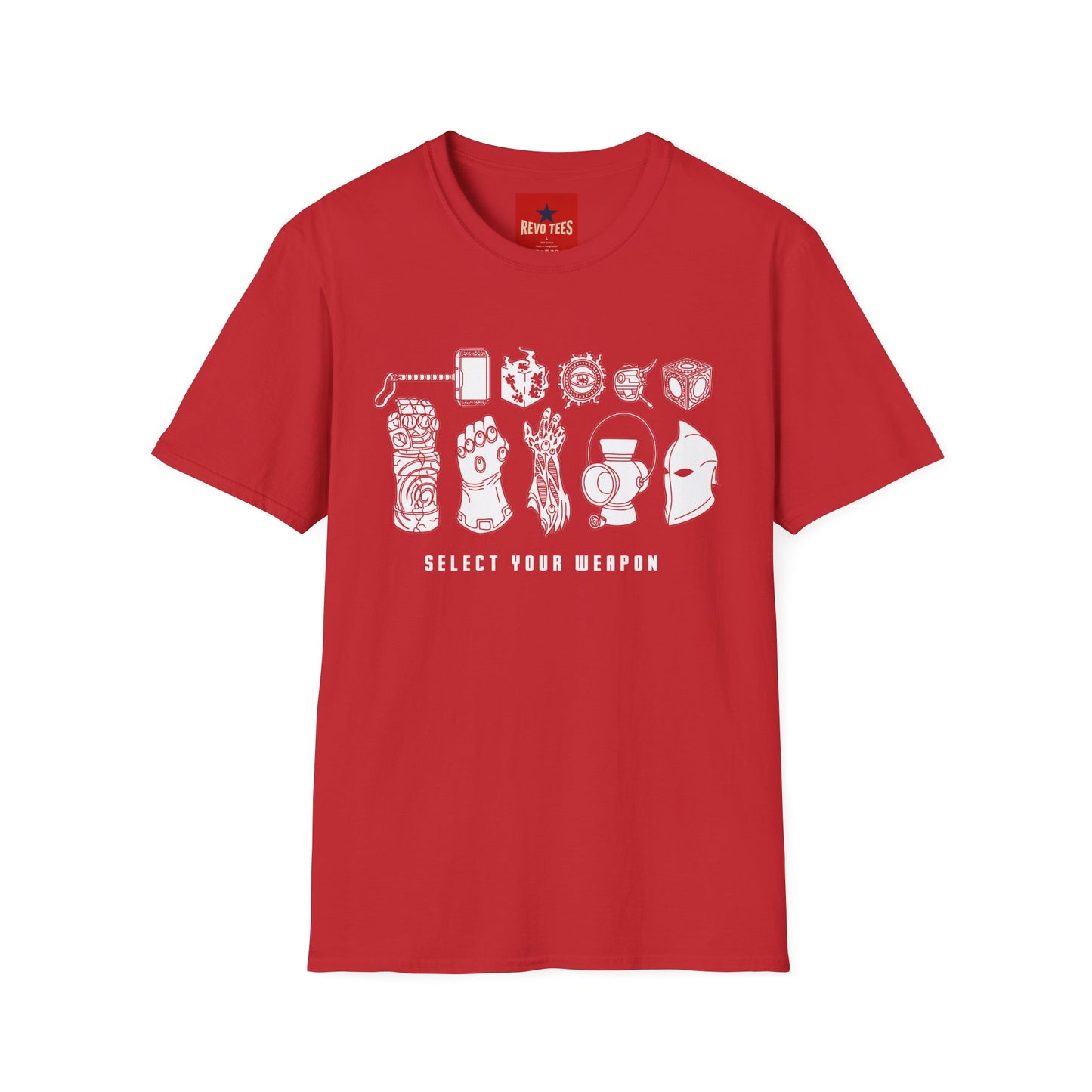 Graphic T-Shirt — "Select Your Weapon" Gamer/Pop Culture Icons Tee