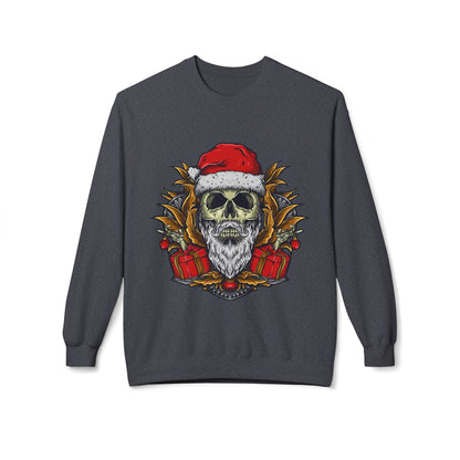Skull Santa — Edgy Christmas Skull with Santa Hat and Gifts Crewneck Sweatshirt