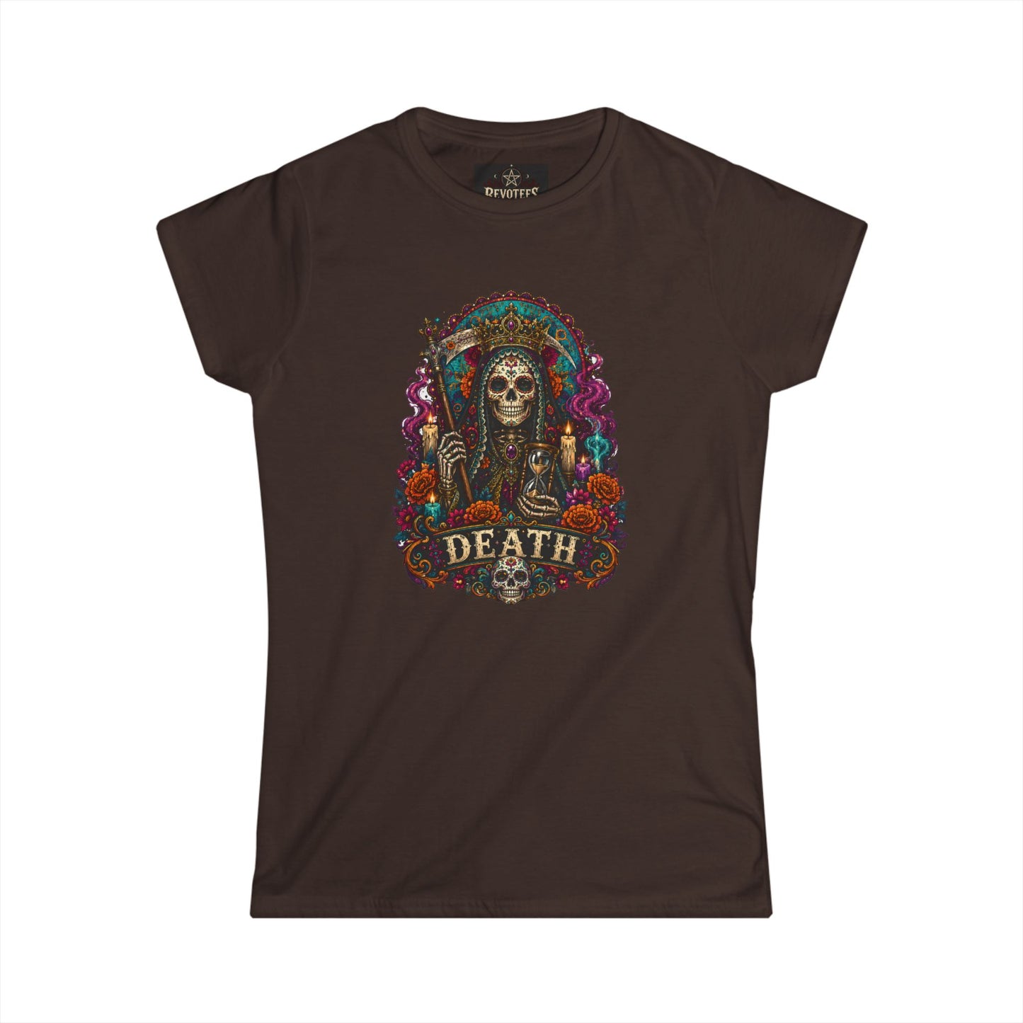 Day of the Dead "Death" Skull Tee — Women's Gothic Floral Graphic Shirt