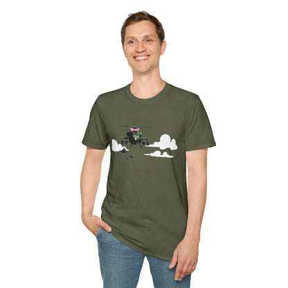 Banksy Helicopter Pilot Graphic T-Shirt — Vintage Chopper Clouds Design
