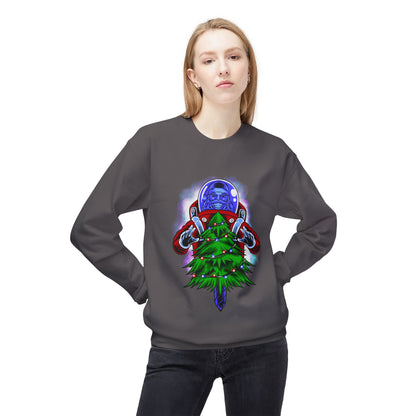Astronaut Santa Pouncing on a Christmas Tree Crewneck Sweatshirt