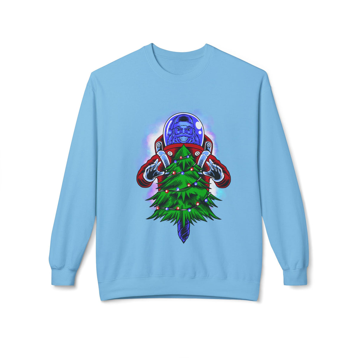 Astronaut Santa Pouncing on a Christmas Tree Crewneck Sweatshirt