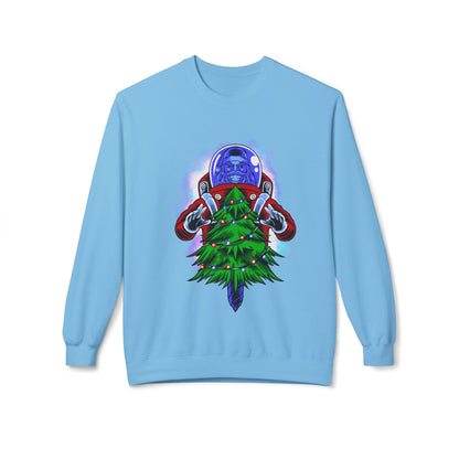 Astronaut Santa Pouncing on a Christmas Tree Crewneck Sweatshirt
