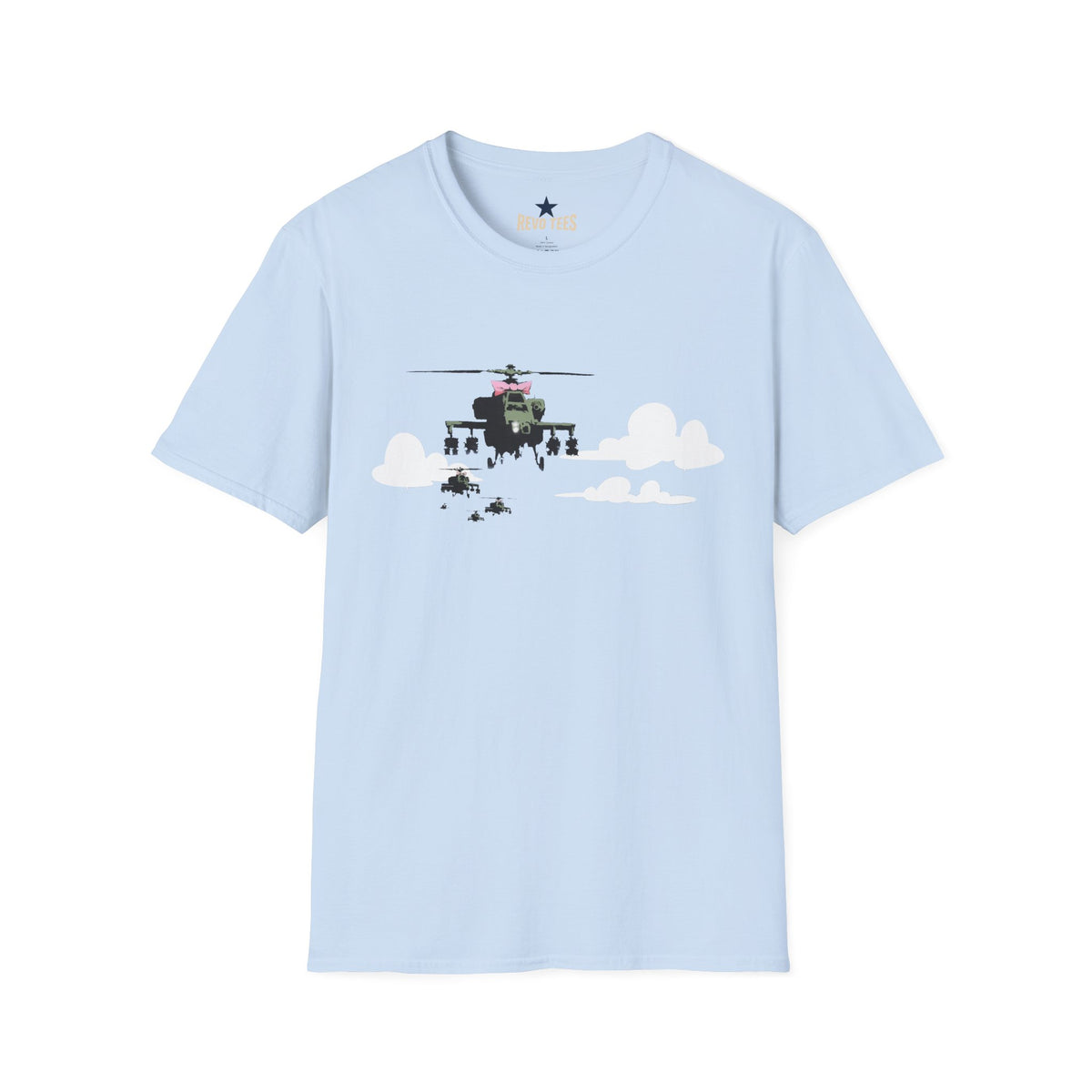 Revotees Banksy Helicopter Pilot Graphic Vintage Chopper Clouds Design T-Shirt - alternate view 4