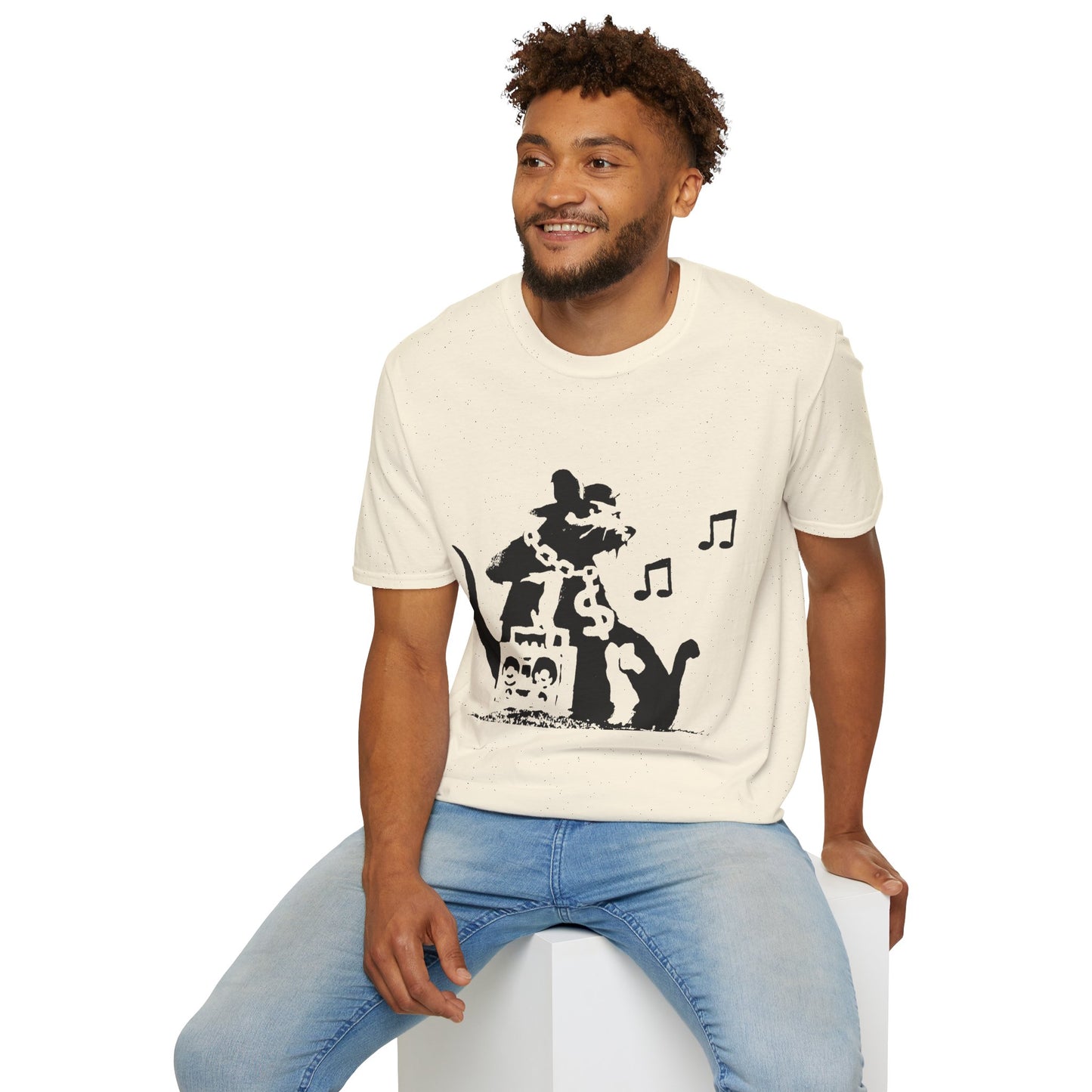 Music Cat T-Shirt — Black Silhouette Singing Rat Graphic Tee