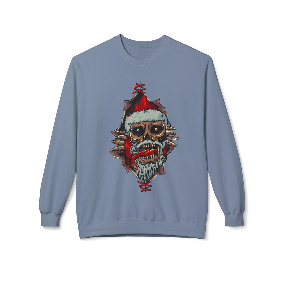 Skull Santa Crewneck Sweatshirt — Horror Christmas Graphic
