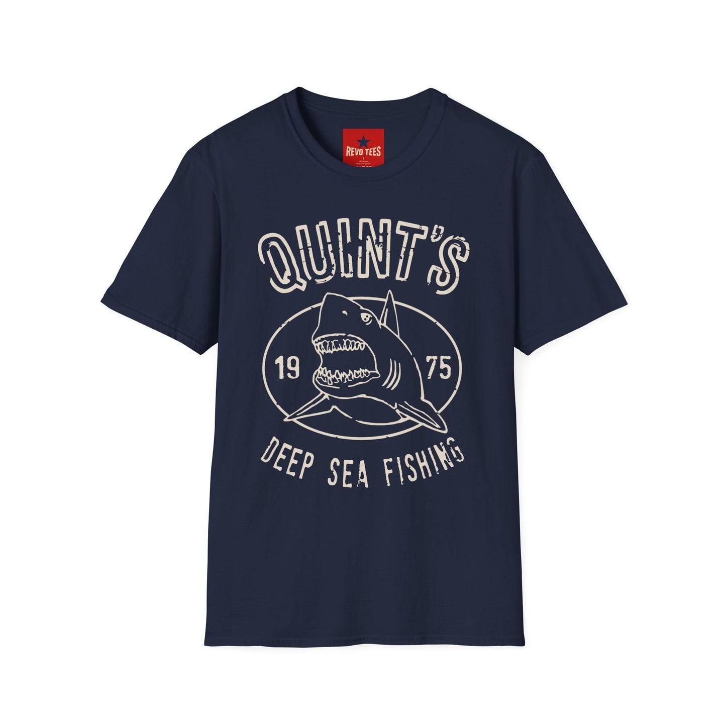 Quint's Deep Sea Fishing T-Shirt — Retro Shark Graphic Tee (1975)