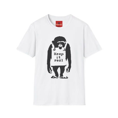 Banksy T‑Shirt — 'Keep It Real' Monkey Graphic Tee — Vintage Streetwear, Casual Gift