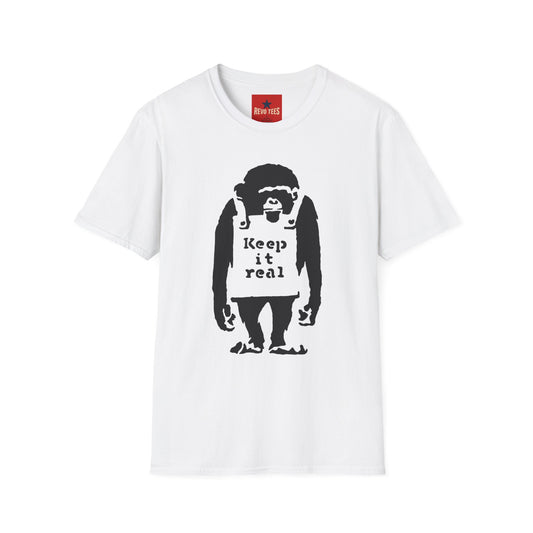 Banksy T‑Shirt — 'Keep It Real' Monkey Graphic Tee — Vintage Streetwear, Casual Gift