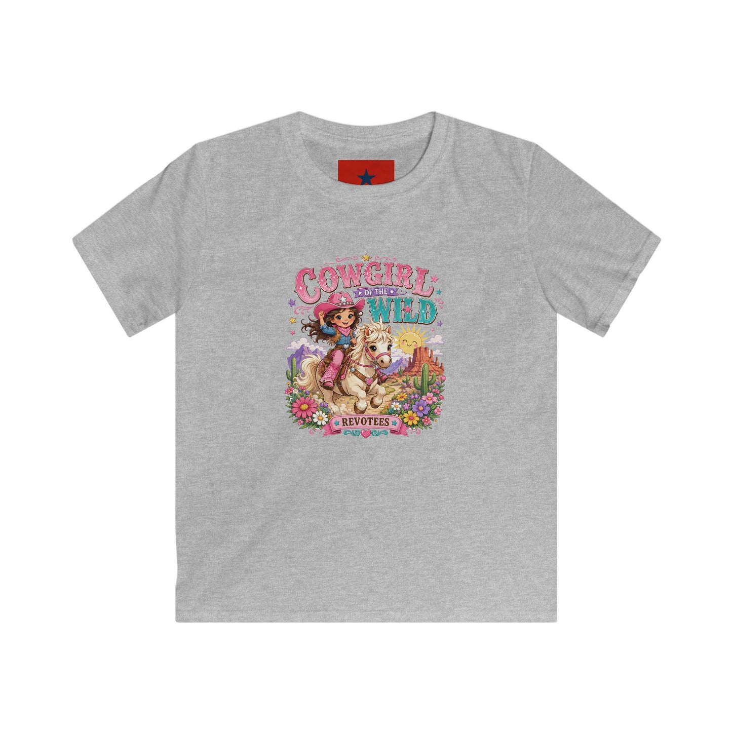 Kids Tee — "Cowgirl at Heart" Colorful Western Graphic (Cowgirl & Wild Print)