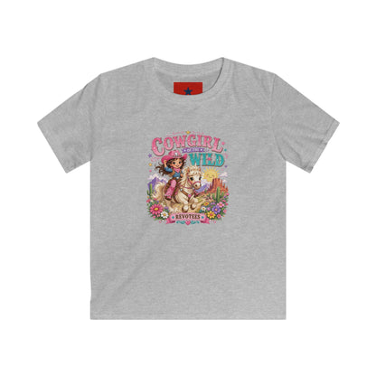 Kids Tee — "Cowgirl at Heart" Colorful Western Graphic (Cowgirl & Wild Print)
