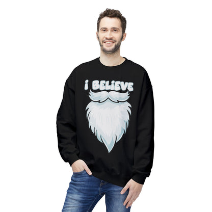 "I Believe" Santa Beard Holiday Crewneck Sweatshirt