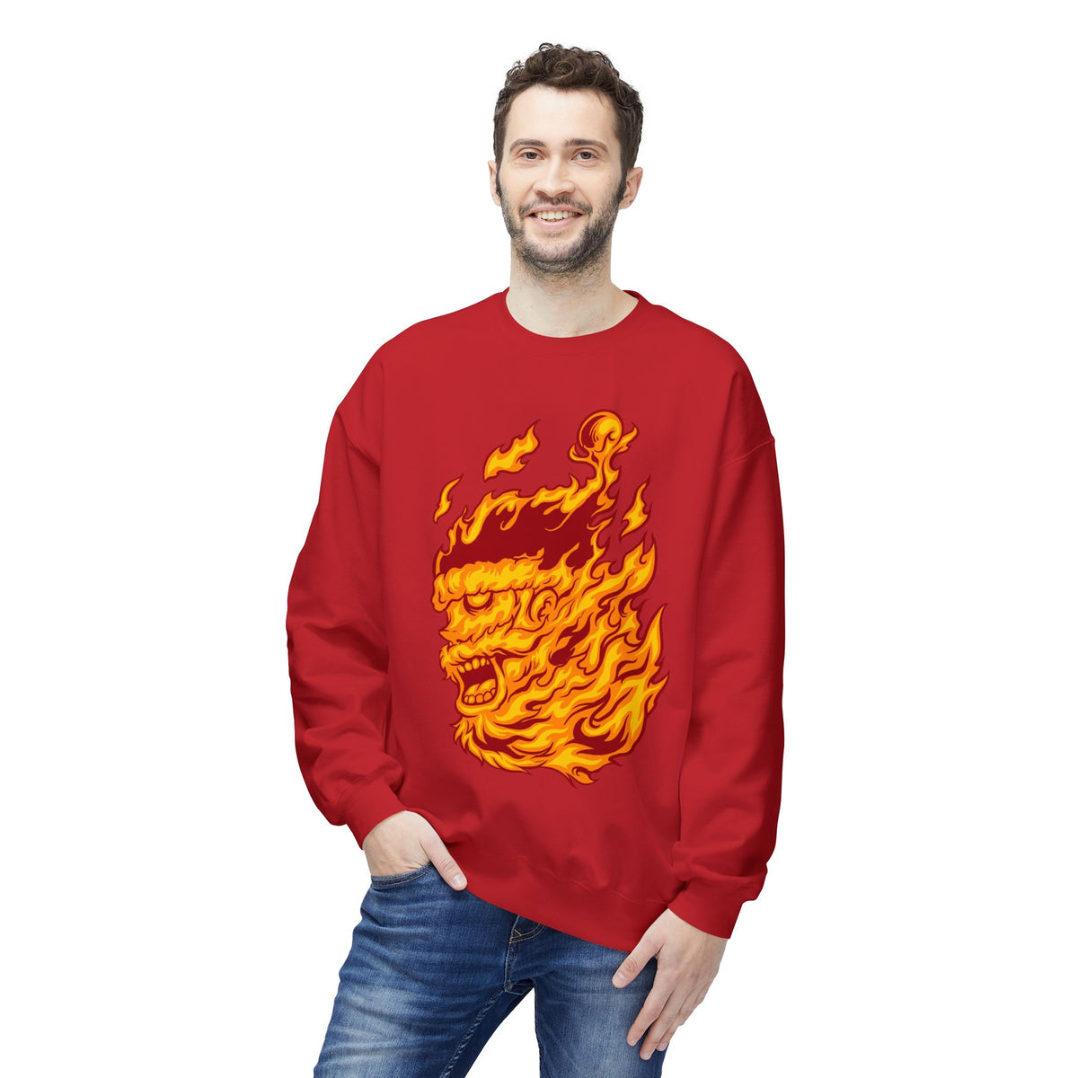 Flaming Santa Skull Redneck - I mean Crewneck Sweatshirt
