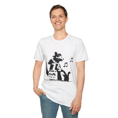 Music Cat T-Shirt — Black Silhouette Singing Rat Graphic Tee