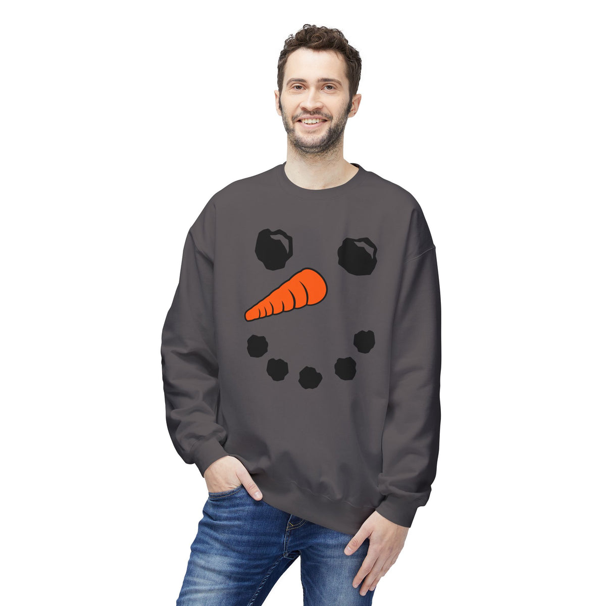 Snowman Face Crewneck Sweatshirt — Cute Winter Holiday Pullover