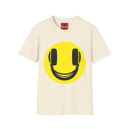 Smiley Face Headphones T-Shirt — Retro Music Lover Graphic Tee