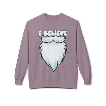 "I Believe" Santa Beard Holiday Crewneck Sweatshirt
