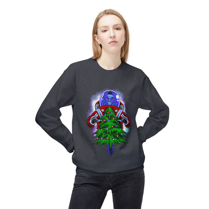 Astronaut Santa Pouncing on a Christmas Tree Crewneck Sweatshirt