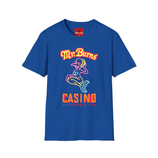 Mr. Burns Casino T-Shirt — Retro Neon Mermaid Resort Tee