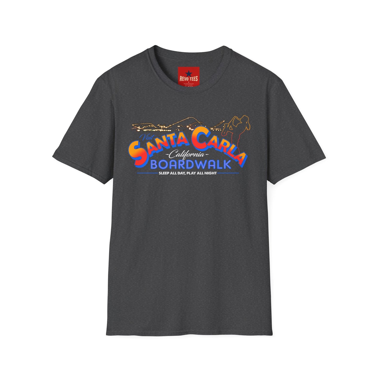 Santa Carla Boardwalk T-Shirt — Retro California Beach Tee ("Sleep All Day, Play All Night")