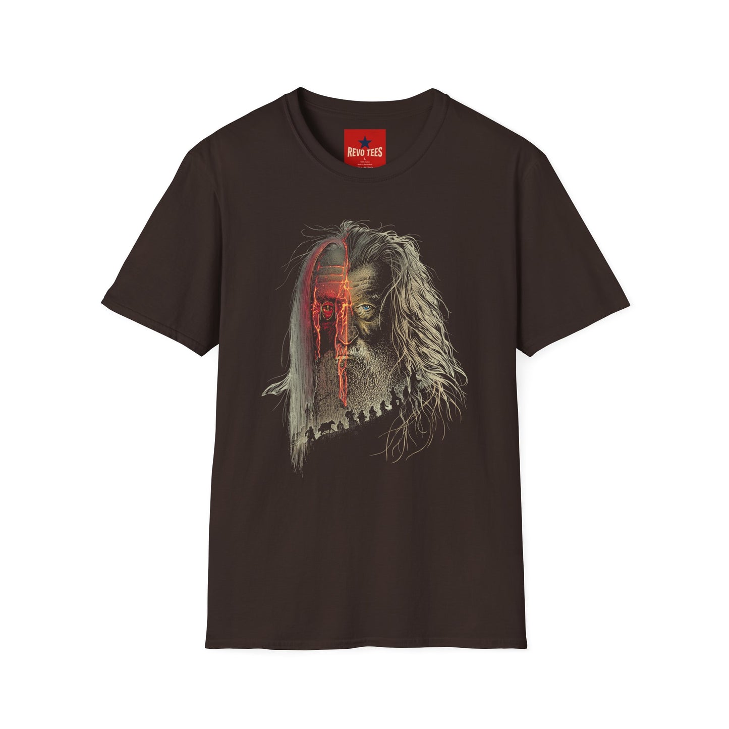 Horror Split-Face Skull T-Shirt — Creepy Half-Mask Skeleton Graphic Tee