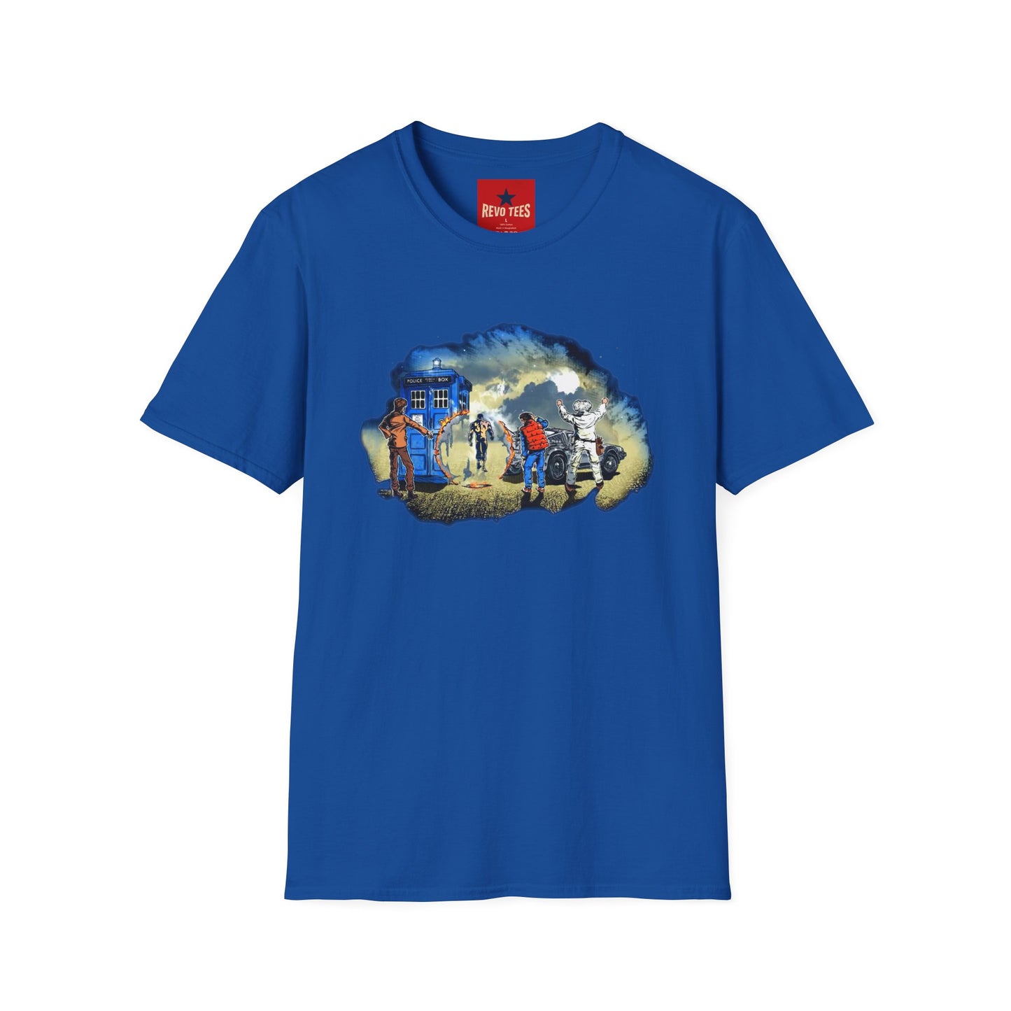 Sci‑Fi Adventure T‑Shirt — Time Traveler Crew Scene