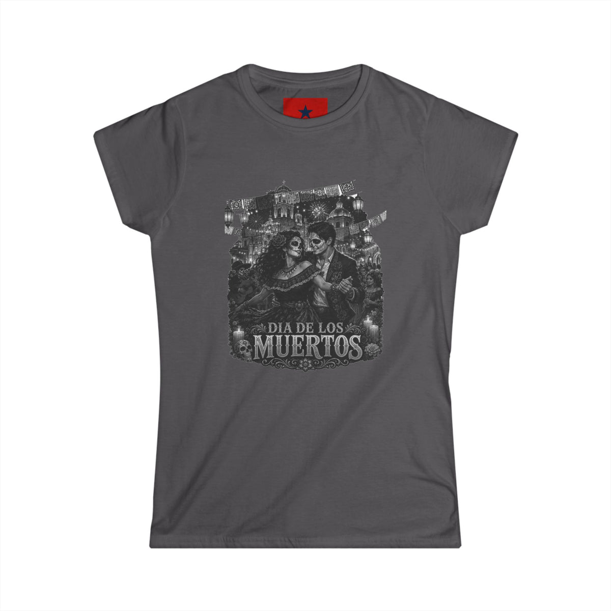 Revotees Womens Black Dia De Los Muertos Day of the Dead in Black White T-Shirt - alternate view 2