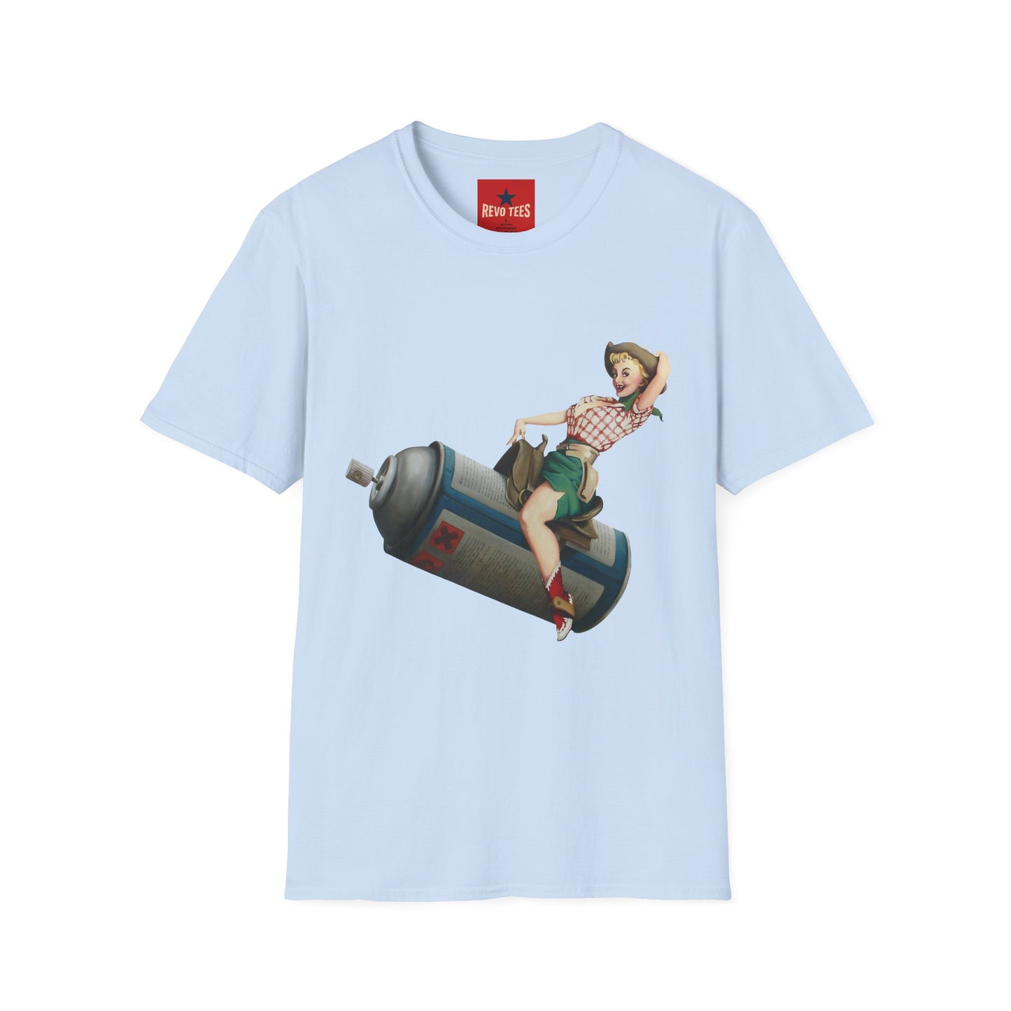 Banksy Pin-Up Cowgirl T-Shirt — Retro Pinup Girl Riding Soda Can Vintage Tee