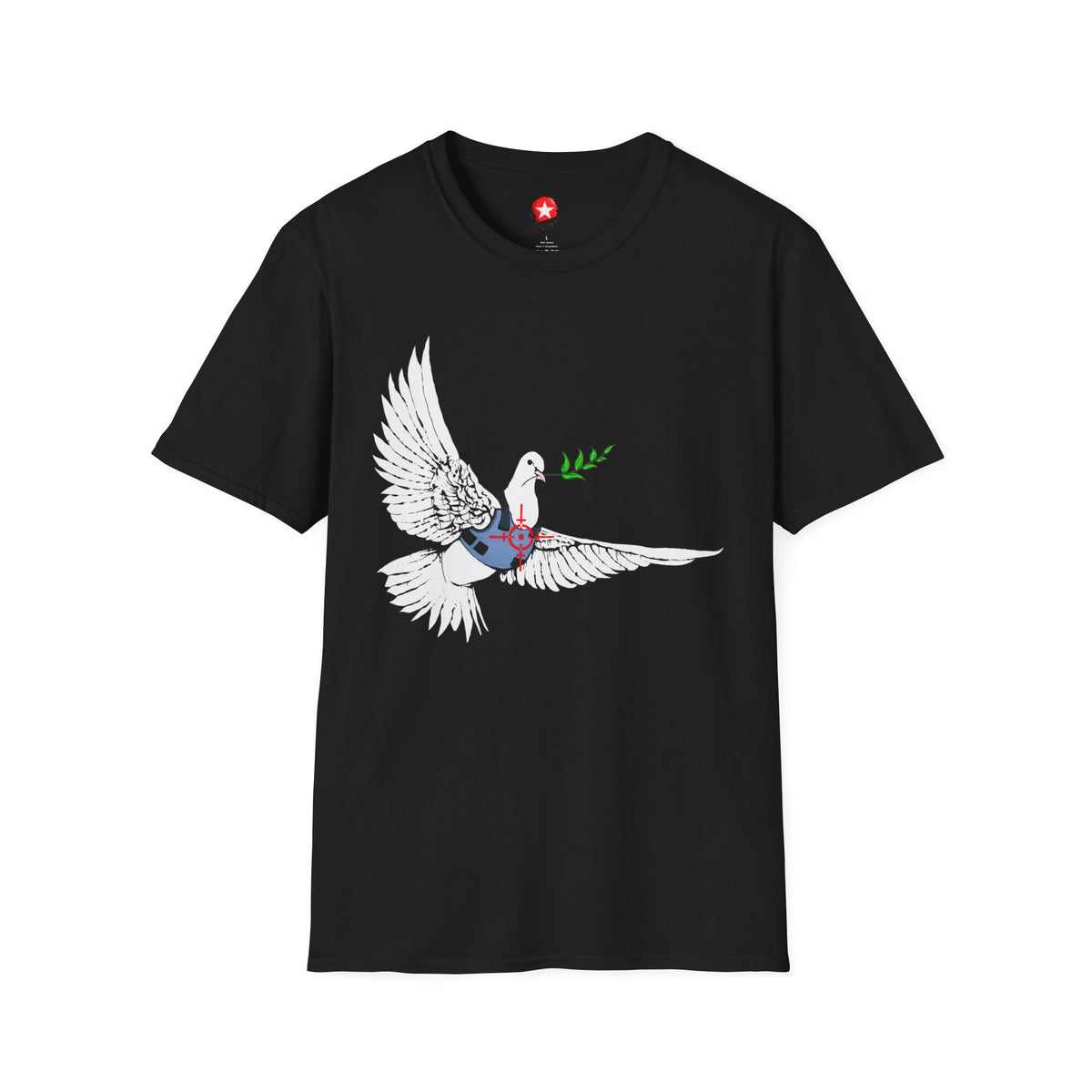 Revotees Banksys Dove of Peace Flying Dove with Olive Branch Earth Heart Graphic T-Shirt