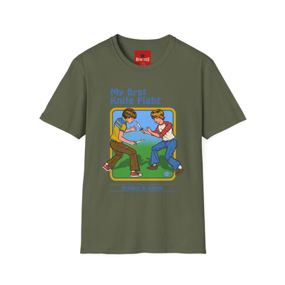 My First Knife Fight T-Shirt — Retro Dark Humor Graphic Tee
