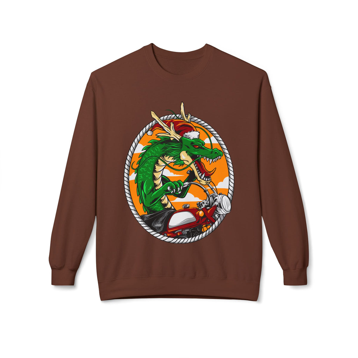 Dragon Santa Riding — Retro Green Dragon Surfing Crewneck Sweatshirt