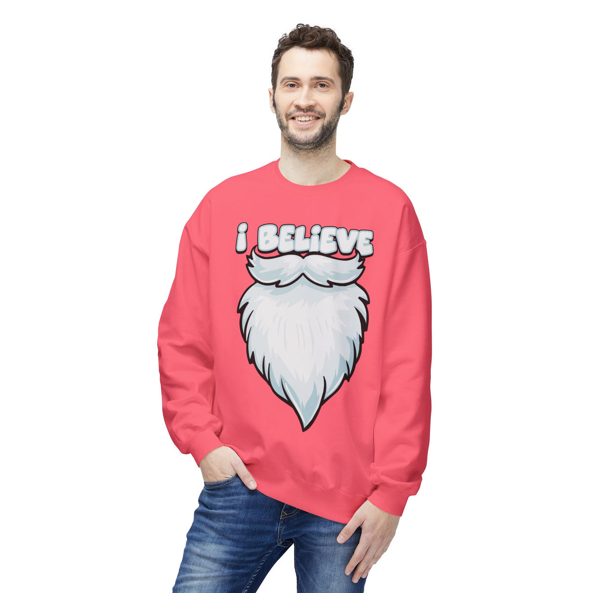 "I Believe" Santa Beard Holiday Crewneck Sweatshirt