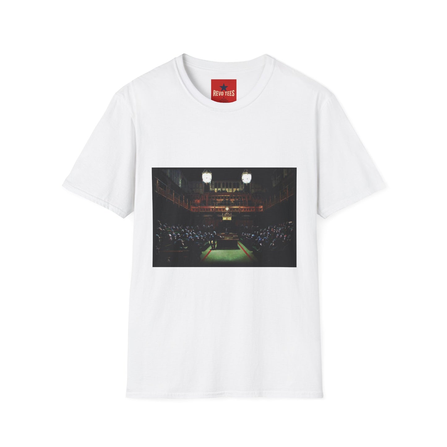 Banksy Courtroom Night Scene T-Shirt — Vintage Courtroom Photo Tee